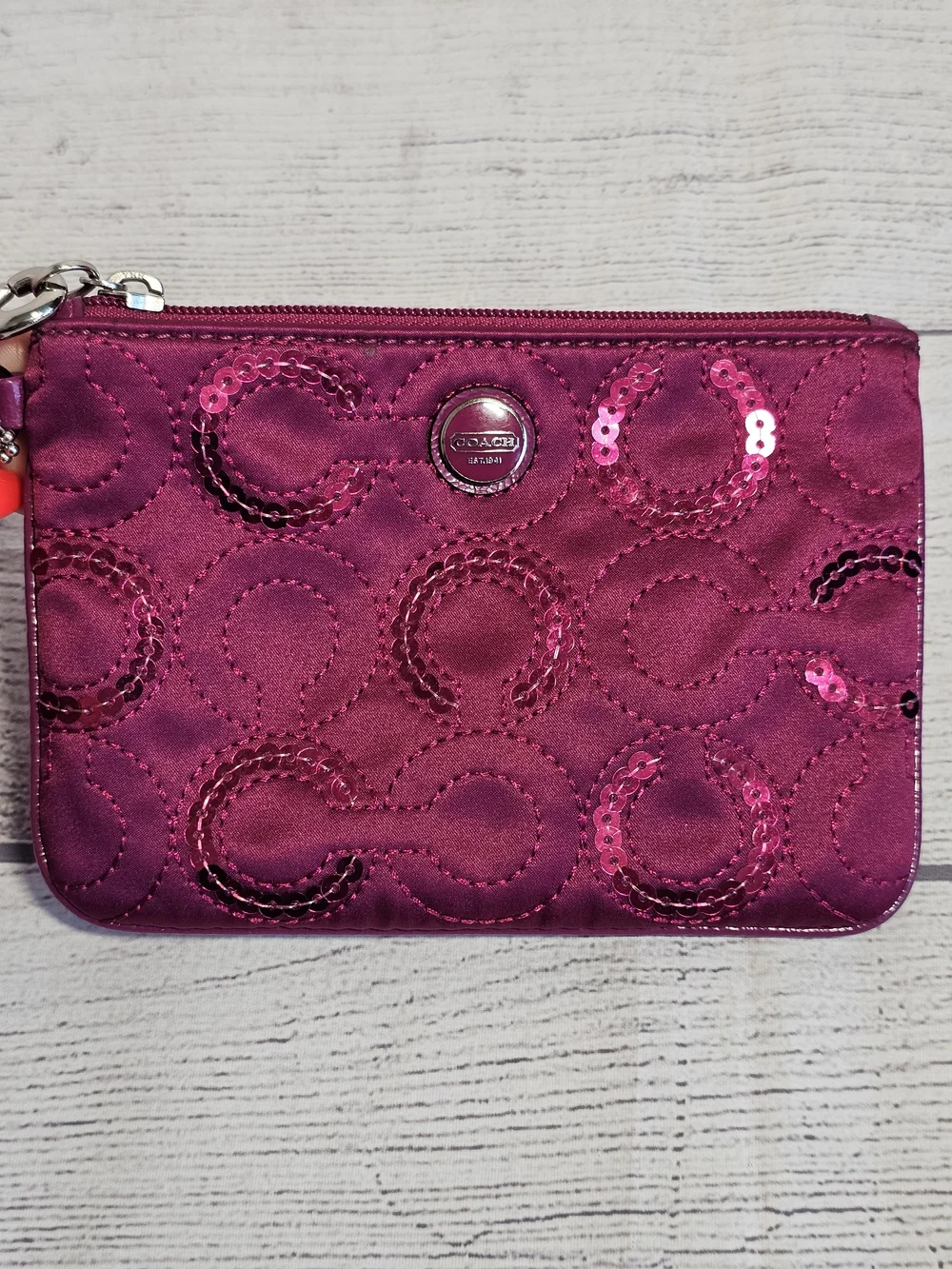 Coach Magenta Sequin Circle Wristlet
